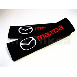 2 x Seat Belt Shoulder Cover Pads For MAZDA COMPLETE WITH BADGE DETAIL - ALL MODELS MAZDA 2 3 6 CX-3 CX-5 MX-5 SPORT RECARO