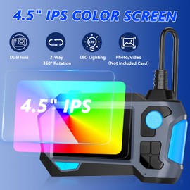 Ferdiiz Bidirectional 720° Rotation Endoscope Inspection Camera, 1920P HD Dual Lens Snake Borescope with Flashlight, IP68 Flexible Inspection Camera 8+1 Lights, 4.5'' IPS Screen, Gadgets for Men (2M)