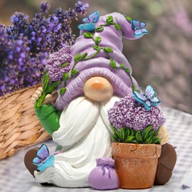 Hodao Lavender Gnome Figurin 6" H Resin Gnome with Purple Lavender Theme,Butterfly Accents,and Nature Elements–Whimsical Indoor Home Decor, for Lavender Lovers,Bedroom,Living Room,Garden