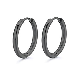 10/20mm Silver/Black/Rose/Gold Men Women Surgical Steel Sleeper Hoop Earrings (20mm, Black)