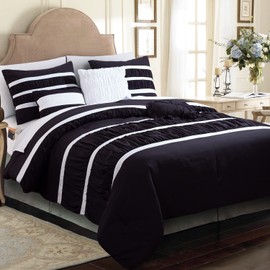 Elegant Comfort 12-Piece Bed-in-a-Bag, Isabella Pleated Ruched Ruffled Comforter Set, 6-Piece Sheet Set Featuring Smart Pockets, Matching Decorative Pillows, All Season Bedding, Full, Black
