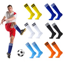 Jaoruizer 6/9 Pair Adult Soccer Socks, Knee High Tube Socks Football Athletic Socks for Men Women, White, Black, Cyan, Blue, Yellow, and Orange, One size