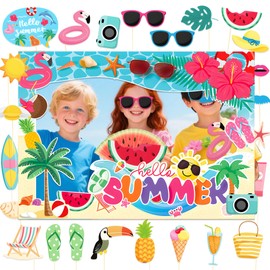 Summer Party Photo Booth Props Frame Pool Party DecorationsSummer Party Supplies Luau Summer Decor Tropical Hawaiian Birthday Photo Booth Props