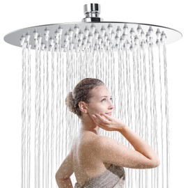 Rain Shower Square 12 Inches, 304 Stainless Steel Shower Head, Rain Shower, Water-Saving Rain Shower Head with 90 Anti-Limescale Nozzles, 360° Adjustable Rain Shower Head (Round)
