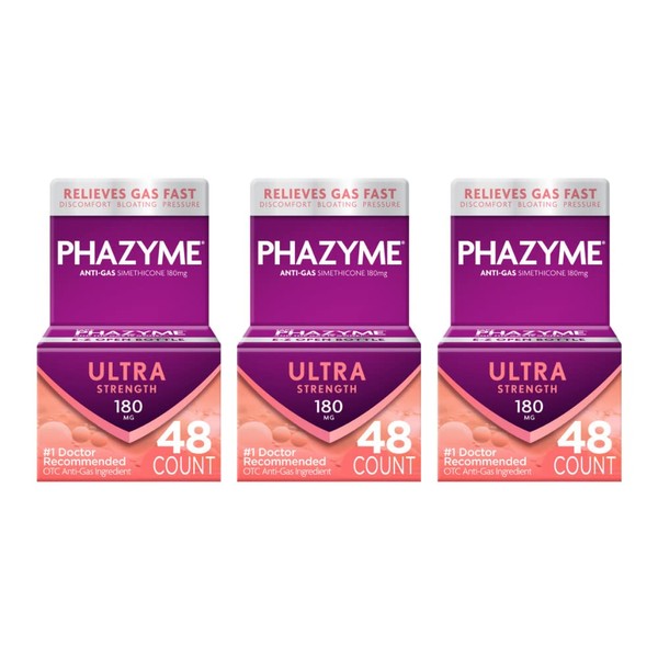Phazyme Ultra Strength 180 mg Anti-Gas Softgels 48 Count (Pack of 3) by MED TECH PRODUCTS