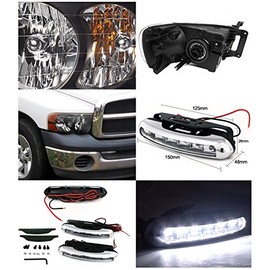 SPEC-D TUNING Diamond Black Headlights+LED Bumper DRL Fog Lamps Made For 2002-2005 RAM Ram 1500 2500 3500