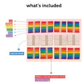 Incraftables Colored Popsicle Sticks for Crafts 600pcs (7 Colors). Large Colorful Wood Craft Sticks for DIY Decor & Ice Cream. Bulk Wide & Jumbo Wooden Craft Popsicle Sticks for Kids & Adults (4.5”)