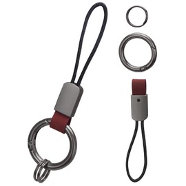 Leather Keychain key Fob, Lanyard Wristlet Key chain with 2 Key Rings, Zinc Alloy Buckle Frosted Finger Ring Car Key Holder (red)