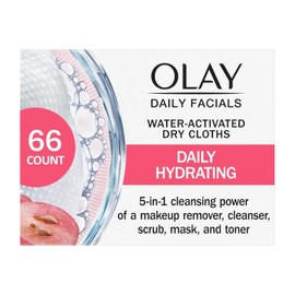 Olay Makeup Remover Wipes, Daily Facials Hydrating Face Cleanser for Normal to Dry Skin, Alcohol & Fragrance Free, Soft Face Wash Towels, Travel Essentials for Women, Convenient Dry Cloths, 66 ct