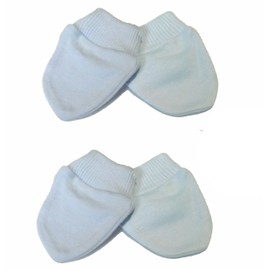 Newborn 2 Pairs of Scratch Mitts/Mittens - 100% Cotton Baby Blue
