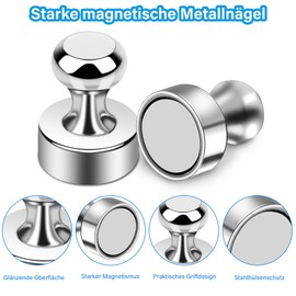 Aenienoe Aenienoe 38Stück Magnete für Magnettafel kleine Magnete Stark Neodym Magnete Extra Stark Magneten Starker Halt Whiteboard Kühlschrank Magnete mit Griff Fotos Schule Silber