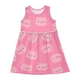 Aflyko Spring Dress for Girl Pink Cartoon Pig Funny Kiddo Tank Sundress Costume Dress Summertime Comfy Skirt for Dinner Event Wedding Party 5-6T