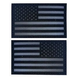 EmWoot 2PCS America American Flag Patches IR Infrared Reflective Patch Laser Cut Patch Regular and Reverse Hook and Loop(3x2 Inch Black Grey)