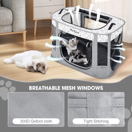 Portable 2-in-1 Dog Crate playpen, Outdoor Cat Playpen with Litter Box Area for Indoor Cats Enclosed Rabbit Puppy Hamster, Indoor/Outdoor Cats Enclosure Cages Tent Tent (Brown)