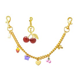 Maisinge Gold Cherry Heart Keychain Set - Fashionable Bag Charms with Double Buckle Design Enamel Pendant Purse Chains for Handbags, Car Keys & Trendy Accessories Gift Strawberry Butterfly