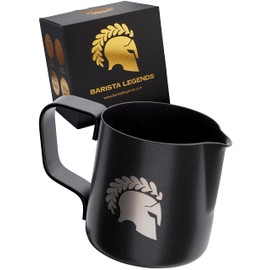 Barista Legends Latte Macchiato Espressokännchen Kronos Schwarz matt - Edelstahl Espressokanne zum gießen von Espresso für perfekte Milchschaum Schichten (Schwarz 100ml)