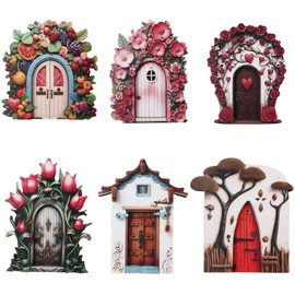 Xheanxu 6 Pcs Fairy Doors for Garden Trees, Miniature Gardens Elf Doors, Wooden Fairy Garden Accessories, for Tree, Fairys Gardens Ornaments Outdoor Decor for Potted Decoration (B)