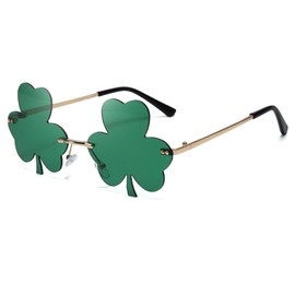 Long Keeper St. Patrick's Day Sunglasses Irish Green Four Leaf Clover Sunglasses Rimless Rectangle Party Glasses Metal Frame Leprechaun Costume Sunglasses