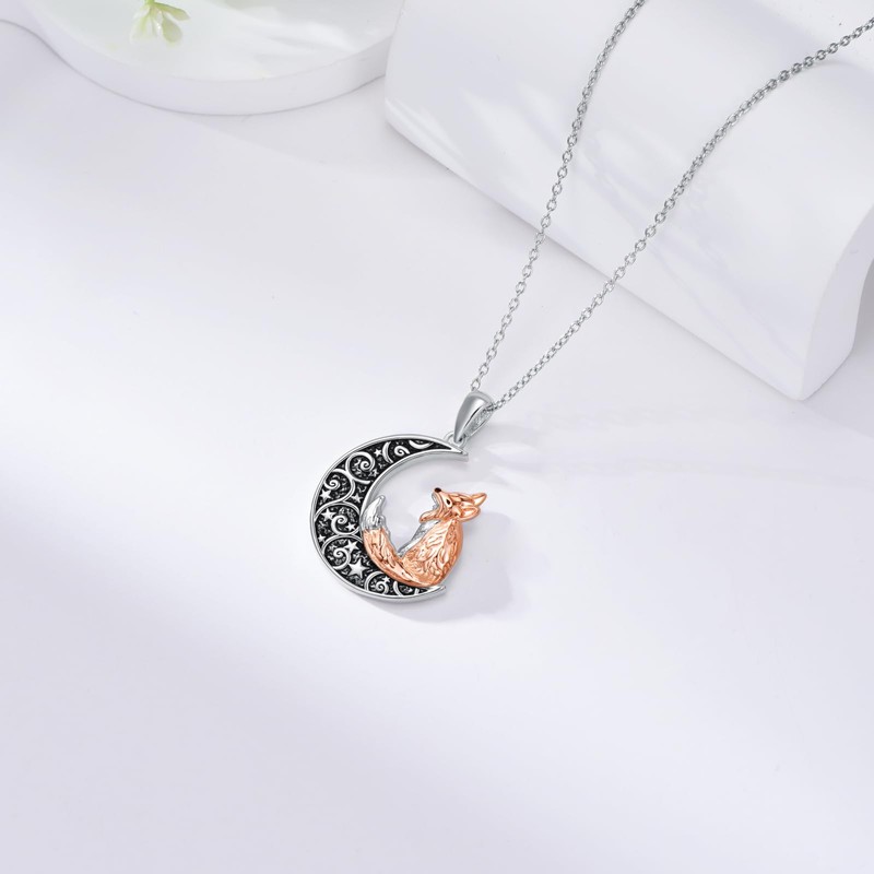 POTOPYY Fox Necklace for Women S925 Sterling Silver Fox Moon