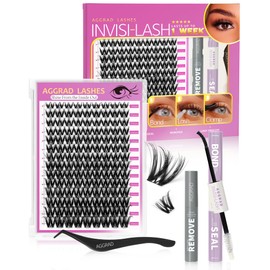 Flora Lash Clusters Kit Wispy Fluffy 8-18mm Hybrid Volume Eyelashes Cluster Extension Kit D Curl Individual DIY False Lash Extension Kit with Lash Bond and Seal, 0.05mm Thin Invisible Black Lash Band
