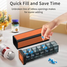 TALVOLC M Pill Organizer 1 Time a Day, Pill Box 7 Day, Weekly Travel Pill Case, Large Medication Holder Container, Once Daily Pillbox Dispenser for Vitamin (Orange)
