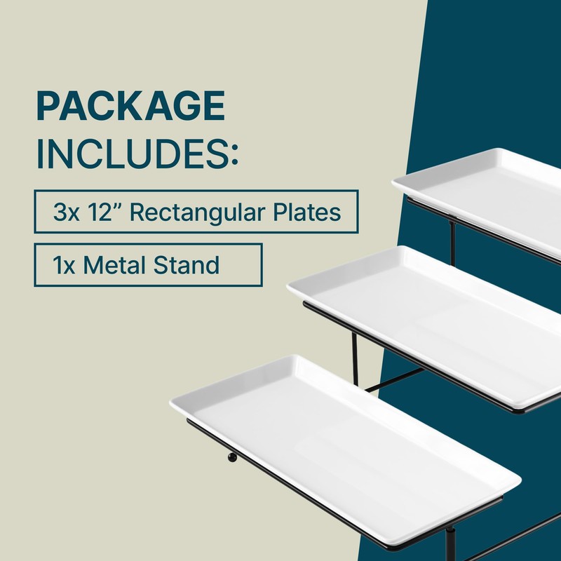 Gibson Elite Gracious Dining 3-Tier Serving Display Stand, Rectangular White