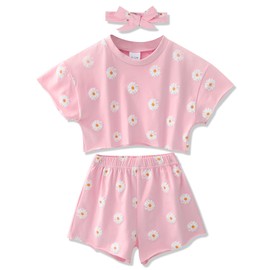 WESIDOM Toddler Girl Clothes Baby Girls Outfits 6M-5T Summer Floral Print Shirt+Shorts+Headband 3pcs Baby Clothing