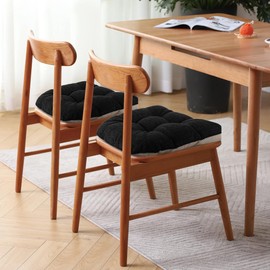 FlyGulls Non Slip Chair Cushions for Dining Chairs Set of 4 Kitchen Chair Cushions 18"x18"x3" Turfted Chair Pads Comfortable and Soft Seat Cushion with Ties, Black