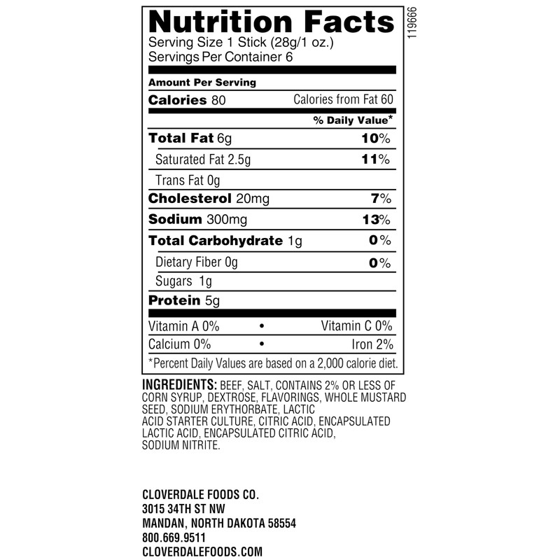 Cloverdale Tangy Snackers Beef Summer Sausage Stick 6 Ounce -