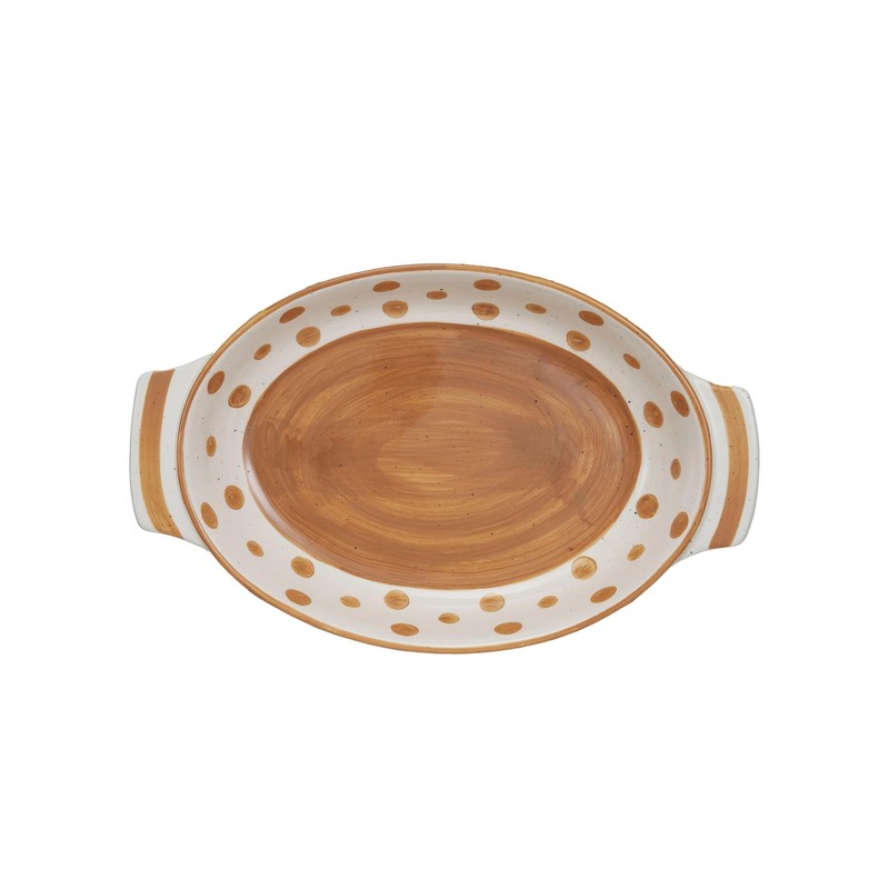 Creative Co-Op 1.75 Quart Stoneware Oval Baking Dish with Dot