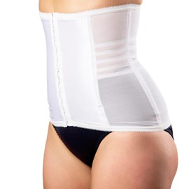 Rago Style 821 | Firm Control Waist Cincher with Satin Panel | Power Mesh Support | Hook Front Closure | USA Made | White/M/28