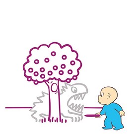 Vinyl Wall Decal: Harold and The Purple Crayon Room Colored | 14" x 20" Kids Nursery Monster Behind A Tree Drawing Bedroom Home Sticker Décor