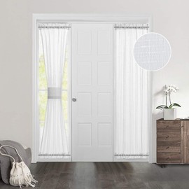 MIULEE Set of 2 72 Inches Length Door Curtains with Linen Texture for Sidelight Semi-Sheer Window Voile Panels 2 Panels Width in 25 Inches White