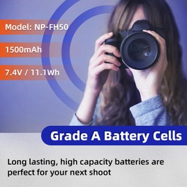 2Pcs NP-FH50 Battery,1500mAh Battery for Sony NP-FH30 NP-FH40 NP-FH70 NP-FH100 Work With Sony Cyber-Shot DSC-HX1 HX100V DSC-HX200 HX200V,Alpha DSLR-A230 DSLR-A290 DSLR-A330 DSLR-A380 (NP-FH50)