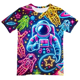 UGTEWXU Kids 3D Neon Shirt for Boys Girls Space Shirts Astronaut Tee Size 6-16 Years Age Medium