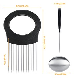 Zikenis Stainless Steel Cutter Holder for Onions, Cutting Aid Tool, Food Slice Assistant, Vegetable Potato Cutter Slicer with Odour Remover, for Cutting Tomatoes, Meat, Lemons (Black)