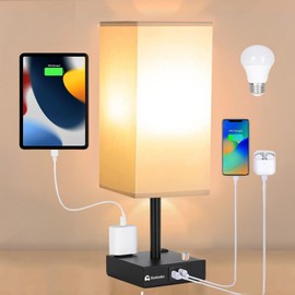 Bluelander Lampara de Buro 38.8 * 12 * 12 cm, Lampara de Buro, Lámpara de Noche con Puerto USB+C, Salida CA, Incluye Bombilla, Regulador de Intesidad, Uso de Computadora, Lectura (Negro, 1 pieza)