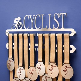 Qthrone Cycling Medal display Double hanger, Cyclist Medal Holder, Brushed Stainless Rack medal holder