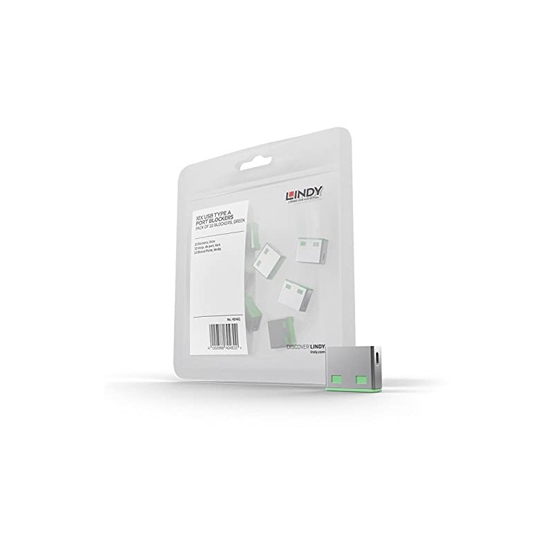 Lindy USB Type A Port Blockers, Pack of 10, Green