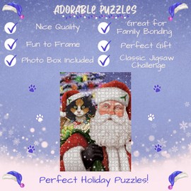 Christmas Santa with Presents and Calico Cat Jigsaw Puzzle for Adults - Animal Printed Interlocking Puzzle Game Artwork - Gift for Dog Lover's - 1000 Pcs 11"x14", PZLE56326