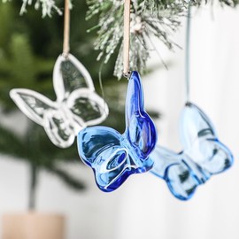 3pcs Crystal Butterfly Christmas Hanging Ornaments 2024 Glass Flying Butterfly Figurine Animal Collectible for Christmas Tree Home Decor Lucky Butterfly Gifts for Women