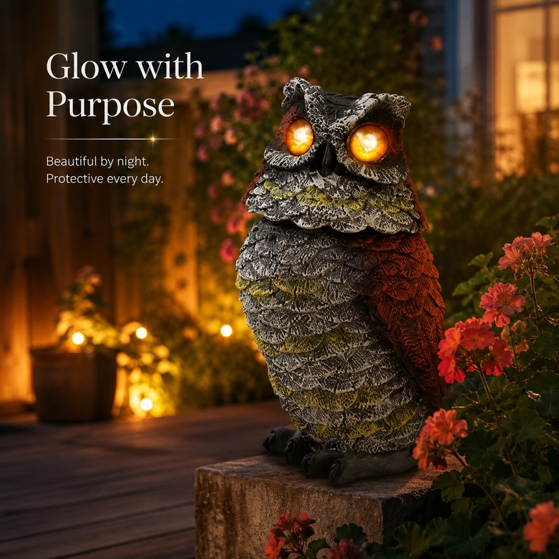 Solar Owl Garden Statue for Outdoor Décor – Plastic Rotating