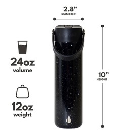 Elemental 24oz Insulated Water Bottle with Straw - 100% Leak-Proof Stainless Steel Core Water Bottles for Travel, Sports and Gym - Double Wall Insulation & BPA Free - Black Speckle