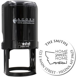 Montana Home Sweet Home Round Self-Inking Custom Address Stamp, Easy Press and Print Stamping, Available in 11 Ink Colors, Round Design, Size 1-5/8" Diameter