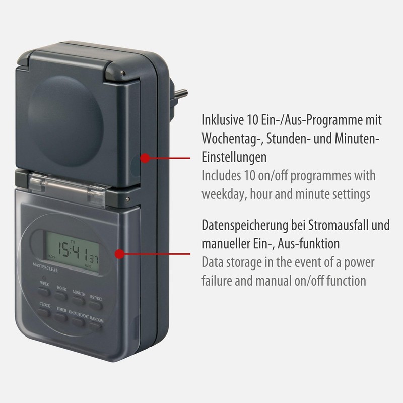 Brennenstuhl Digital Weekly Timer IP44 Digital Timer Socket (Weekly Timer