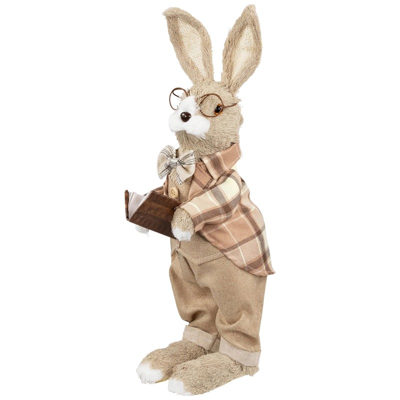 Northlight Rustic Boy Rabbit Easter Figure with Book - 16.25"