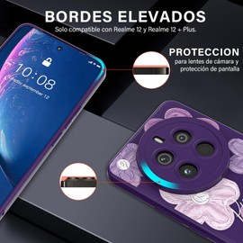 Duccinp Funda para Realme 12 4G y Realme 12+ 5G, Ultrafina Flexible Suave TPU Silicona Púrpura Carcasa con Flores Dibujos, Antigolpes Anti-arañazos Protectora Case para Realme 12 y Realme 12+