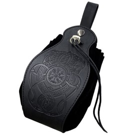 COSFAN Black Dragon Medieval Faux Leather Dice Bag, Belt Pouch, Men's Renaissance Waist Bag, Coin Purse