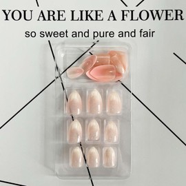 Hkanlre Bling Coffin Press on Nails Fake Nails Tips Full Cover Medium False Gradient Nails for Women and Girls 24PCS (Nude bling almond)