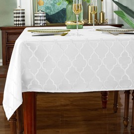 SASTYBALE Jacquard Tablecloth Flower Patterns Polyester Table Cloth Spill Proof Wrinkle Resistant Table Cover for Kitchen Dining Tabletop (White, Rectangle/Oblong, 60" x 102" (8-10 Seats))